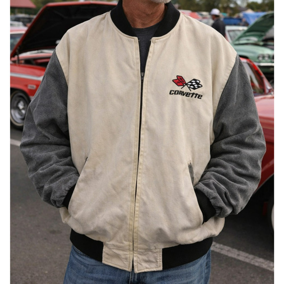Vintage Mad House Chevy Corvette Bomber Jacket Mens Size Large Cotton Suede